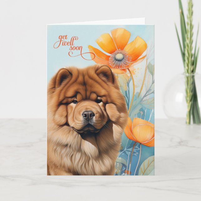 Carte de rétablissement Chow Chow Orange Poppy Blo (Devant)