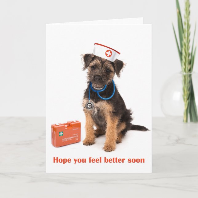 Carte de rétablissement de chien en tenue d'infirm (Devant)
