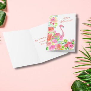 Carte de retraite au flamant rose aquarelle avec f