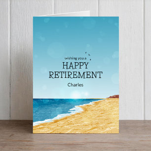 Carte de retraite avec plage heureuse