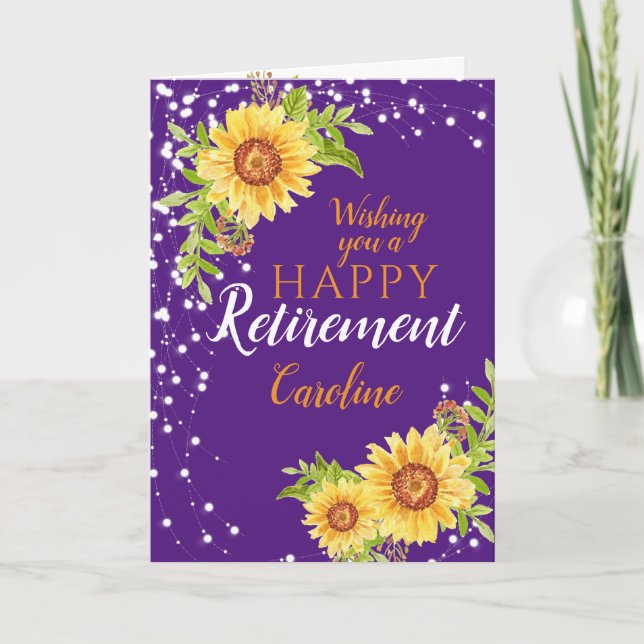 Carte de retraite Fleur de soleil violet Joyeuse r (Devant)