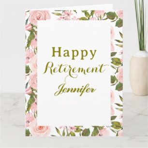 Carte de retraite heureuse à la flore rose verdoya