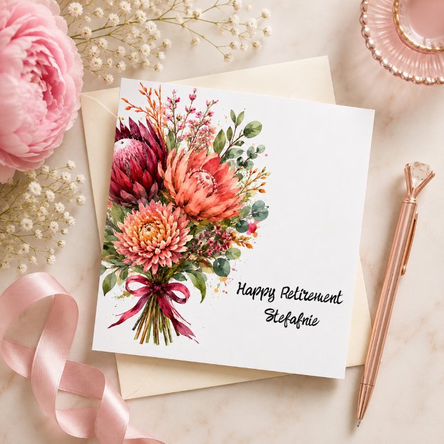 Carte de retraite heureuse pour femme collègue (Watercolor Protea Floral Birthday Card)
