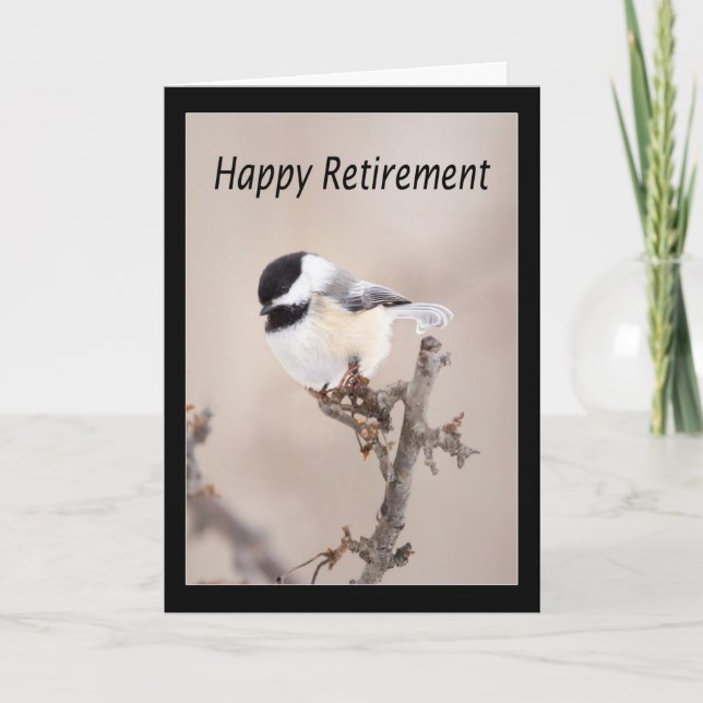 Carte de retraite heureuse pour mésange à tête noi (Devant)
