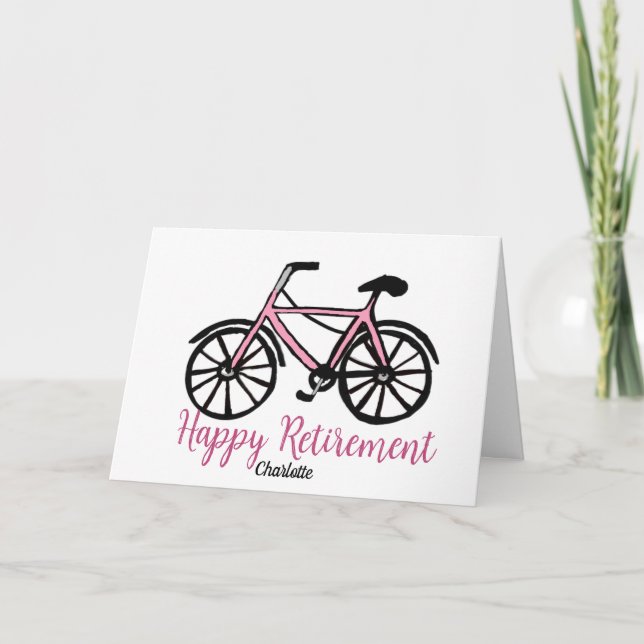 Carte de retraite heureuse vélo rose (Devant)