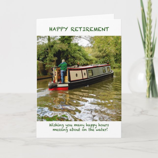 Carte de retraite joyeuse à Narrowboat (Devant)