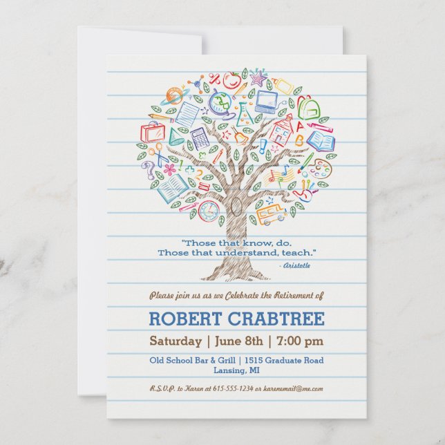 Carte de retraite pour enseignant de l'Arbre de la (Devant)