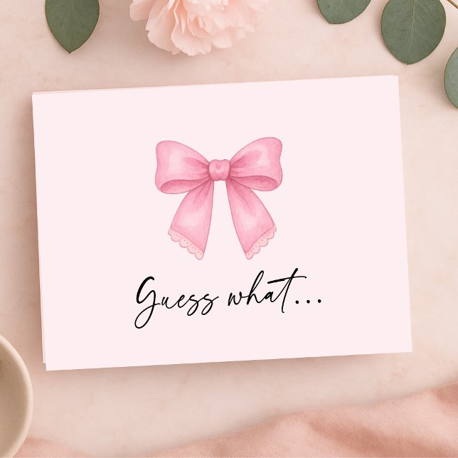 Carte de révélation de vacances de fêtes avec un j (Cute Bow Surprise Holiday Vacation Reveal Card (Front))