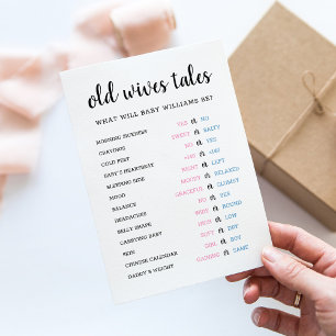 Carte de Révélation du Sexe de Bébé Old Wives Tale