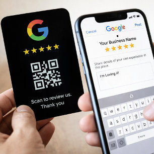 Carte de révision Google Noir Minimaliste QR Code