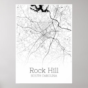 Carte de Rock Hill - Caroline du Sud - Poster de c