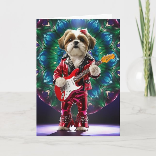 Carte de rock star Shih Tzu mignonne (Devant)