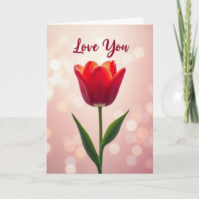 Carte de Romantisme Tulipe Rouge Je T'Aime (Devant)