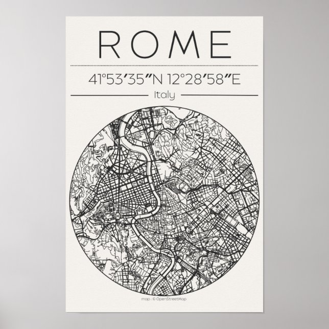 Carte de Rome Poster Art mural circulaire Minimali (Devant)