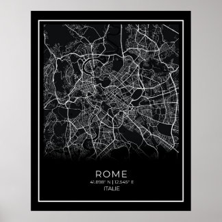 Carte de Rome - Rome Carte noire Poster