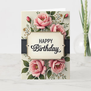 Carte de rose d'anniversaire ornée