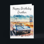 Carte de Route 66 avec voiture classique Joyeux An<br><div class="desc">Cette carte d'anniversaire présente une représentation à l'aquarelle numérique du panneau et de la route de la Route 66, complétée par une décapotable vintage. C'est une carte idéale pour les hommes qui apprécient les voyages en voiture et les automobiles classiques. Cette carte personnalisable fait un cadeau attentionné pour un frère,...</div>