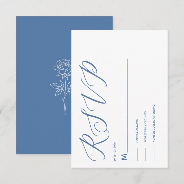 carte de rsvp bleu poussiéreux simple élégant mode (Devant / Derrière)