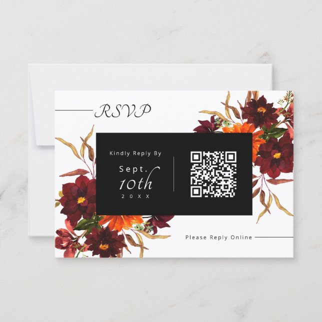 Carte de RSVP de mariage avec code QR Floral Moder (Devant)
