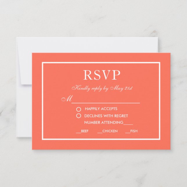 Carte de RSVP de mariage élégant moderne corail bl (Devant)