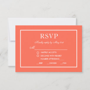 Carte de RSVP de mariage élégant moderne corail bl