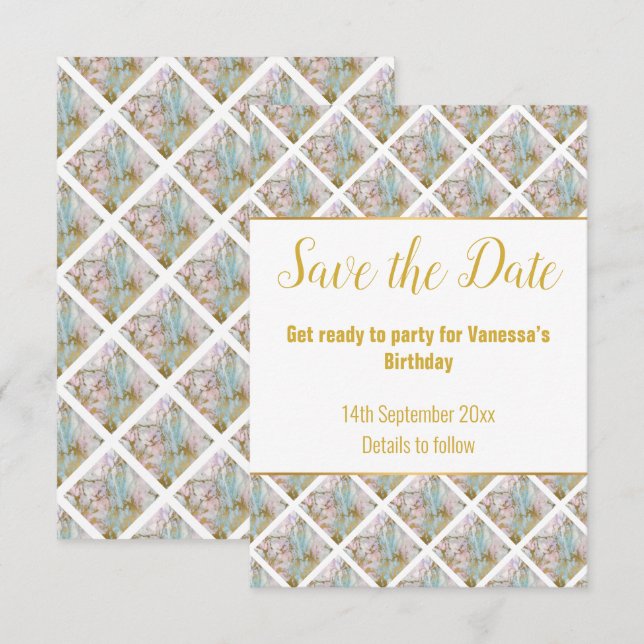 CARTE DE RSVP DE SAUVEGARDE DE DESIGN DE MARBRE OR (Devant / Derrière)