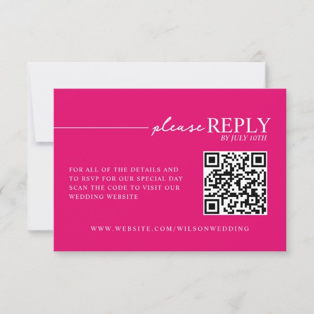 Carte de RSVP en QR code rose chaud avec typograph (Devant)