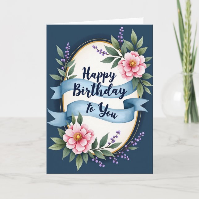 Carte de ruban d'anniversaire doux (Devant)