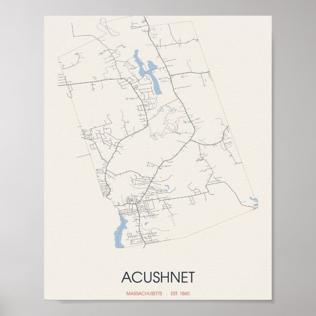Carte de rue d'Acushnet Massachusetts Poster (Devant)