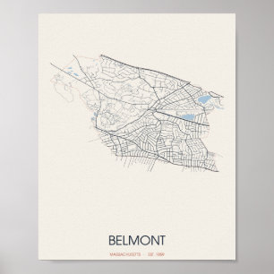 Carte de rue de Belmont Massachusetts Poster
