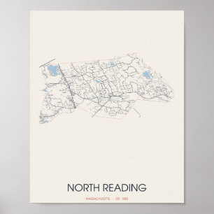 Carte de rue de North Reading Massachusetts Poster