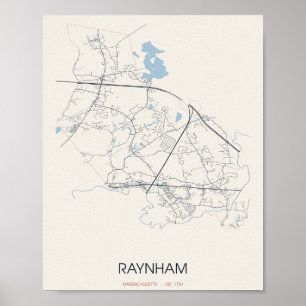 Carte de rue de Raynham Massachusetts Poster