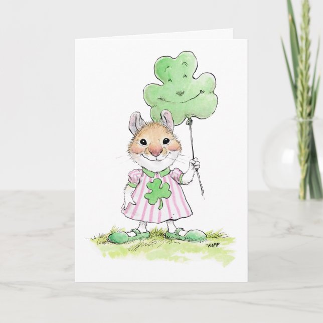 Carte de Saint-Patrick avec une souris mignonne (Devant)