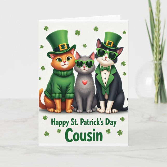 Carte de Saint-Patrick Chats Trèfle (Devant)