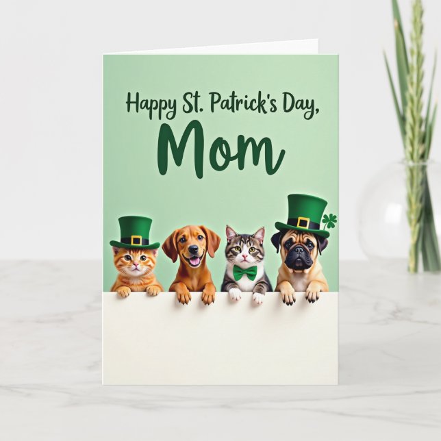 Carte de Saint-Patrick Faux Gold Pets Joyeux (Devant)