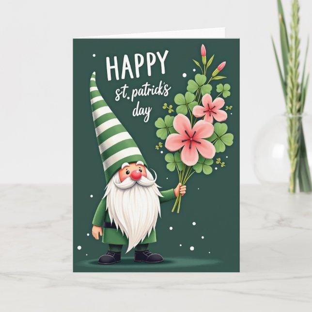 Carte de Saint-Patrick Gnome Blooms Joyeuse (Devant)