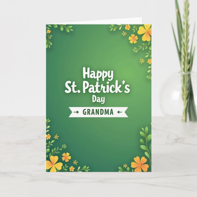 Carte de Saint-Patrick Grand-mère Florale Verte (Devant)