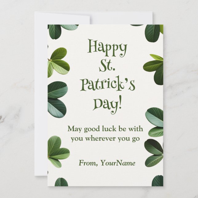 Carte de Saint-Patrick joyeuse avec une végétation (Devant)