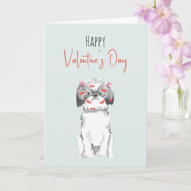 Carte de Saint-Valentin à l'aquarelle de chiens mi (Orchidée)