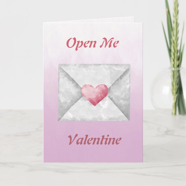 Carte de Saint-Valentin à l'aquarelle Open Me (Devant)