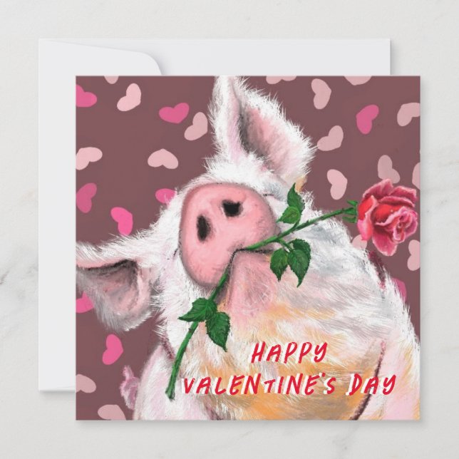 Carte de Saint-Valentin Accrocheuse Cochon Drôle a (Devant)