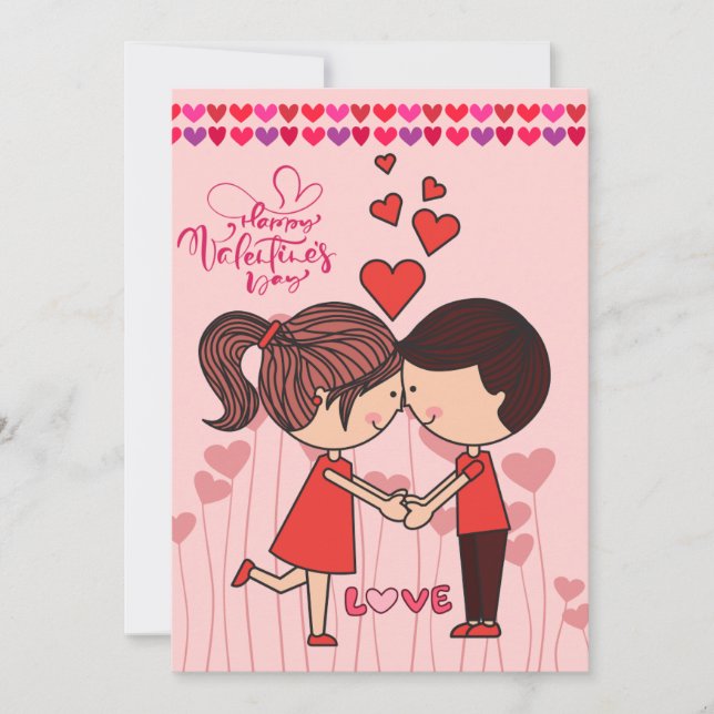 Carte de Saint-Valentin amour couple mignon heureu (Devant)