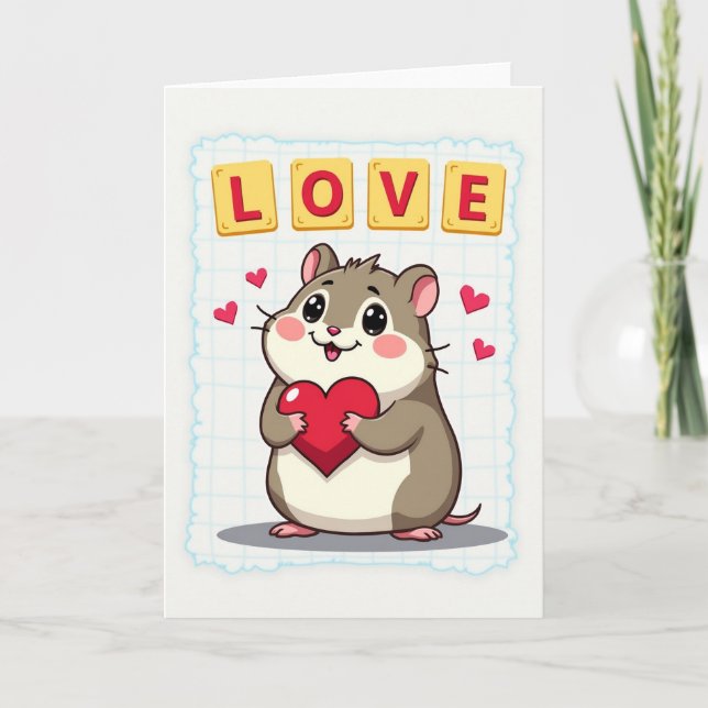 Carte de Saint-Valentin avec un hamster mignon et  (Devant)