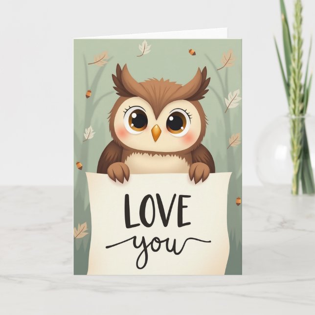 Carte de Saint-Valentin Chouette Automnale Mignonn (Devant)