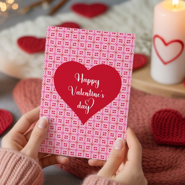 Carte de Saint-Valentin Classique Rose Cœurs Rouge (Classic Pink Red Hearts Valentine Love Card)