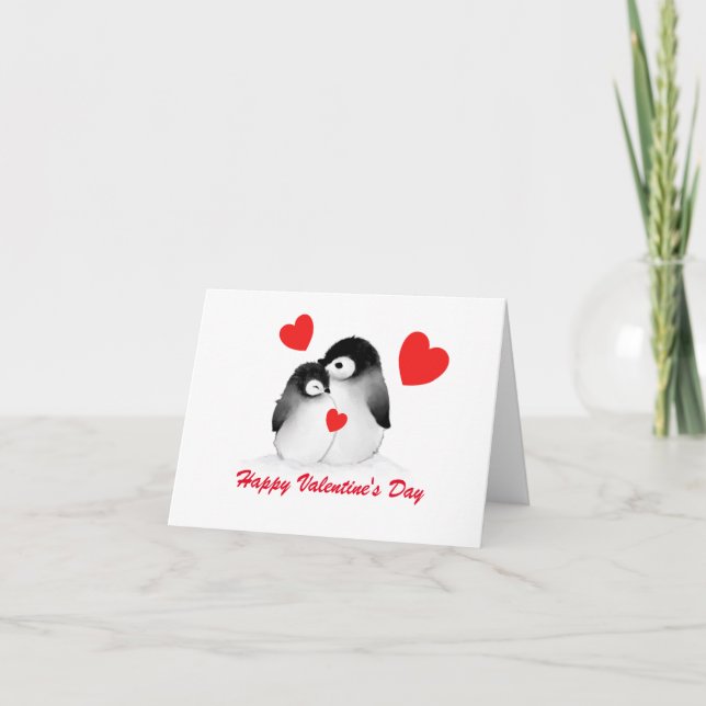 Carte de Saint-Valentin Coeur de pingouin (Devant)