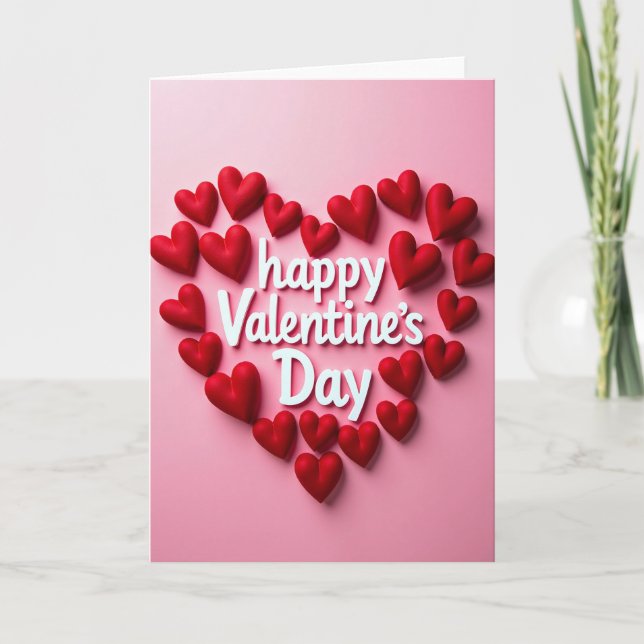 Carte de Saint-Valentin Cœurs Roses Heureux (Devant)