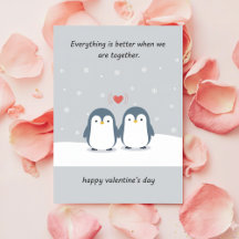 Carte de Saint-Valentin couple de manchots mignons