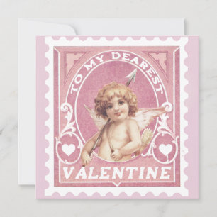 Carte de Saint-Valentin Cupidon Rose Timbre Fête d