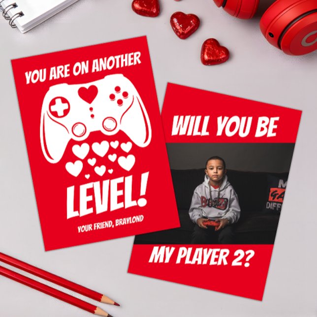Carte de Saint-Valentin de jeu vidéo Another Level (Video Game Kids Photo Valentines Day Card)